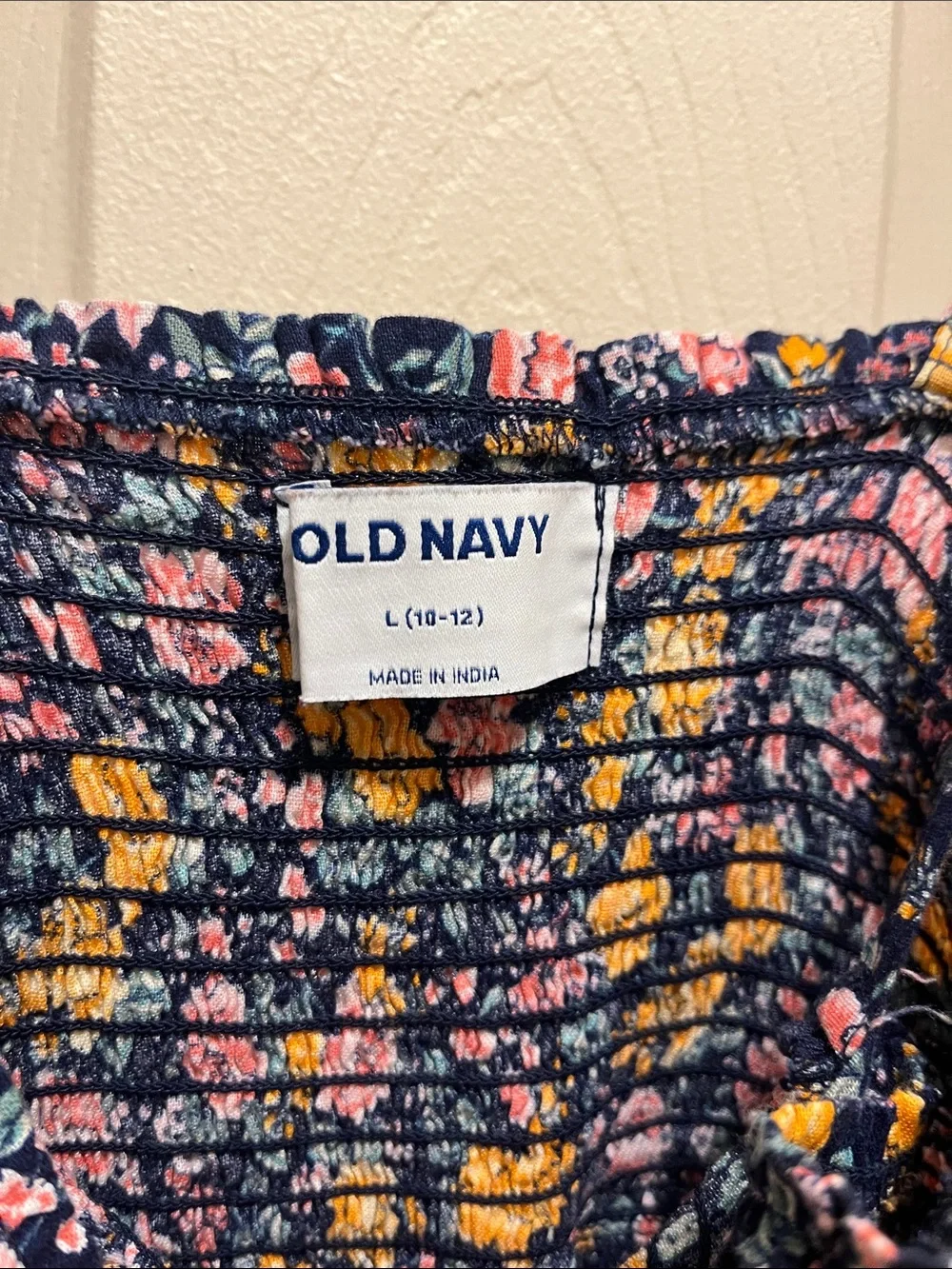 Old Navy Navy Floral Smocked Sundress with Pink and Yellow Flowers